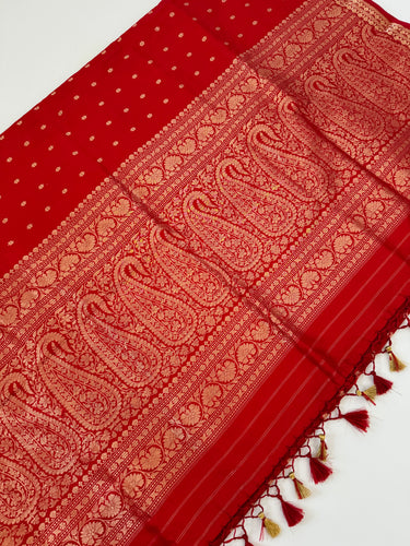 Lightweight Banarasi Katan Silk Saree | Red | Gold Zari | Handwoven | Silk Mark Certified | Ships from California